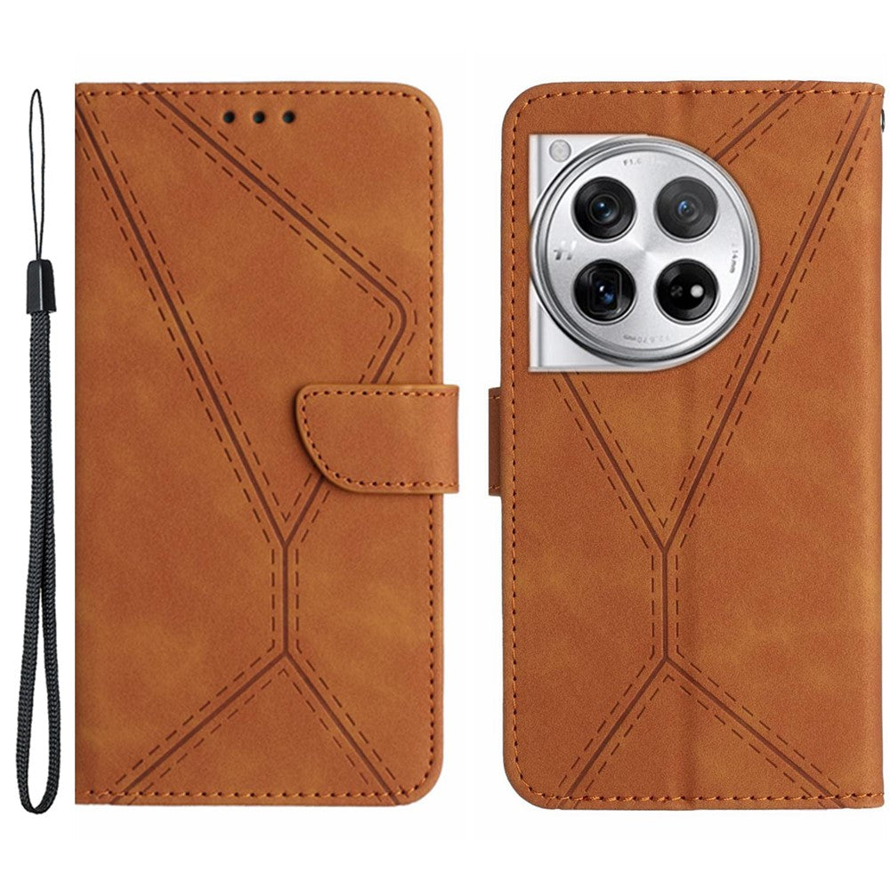 HT05 For OnePlus 12 5G PU Leather Case Line Imprinted Protective Phone Cover