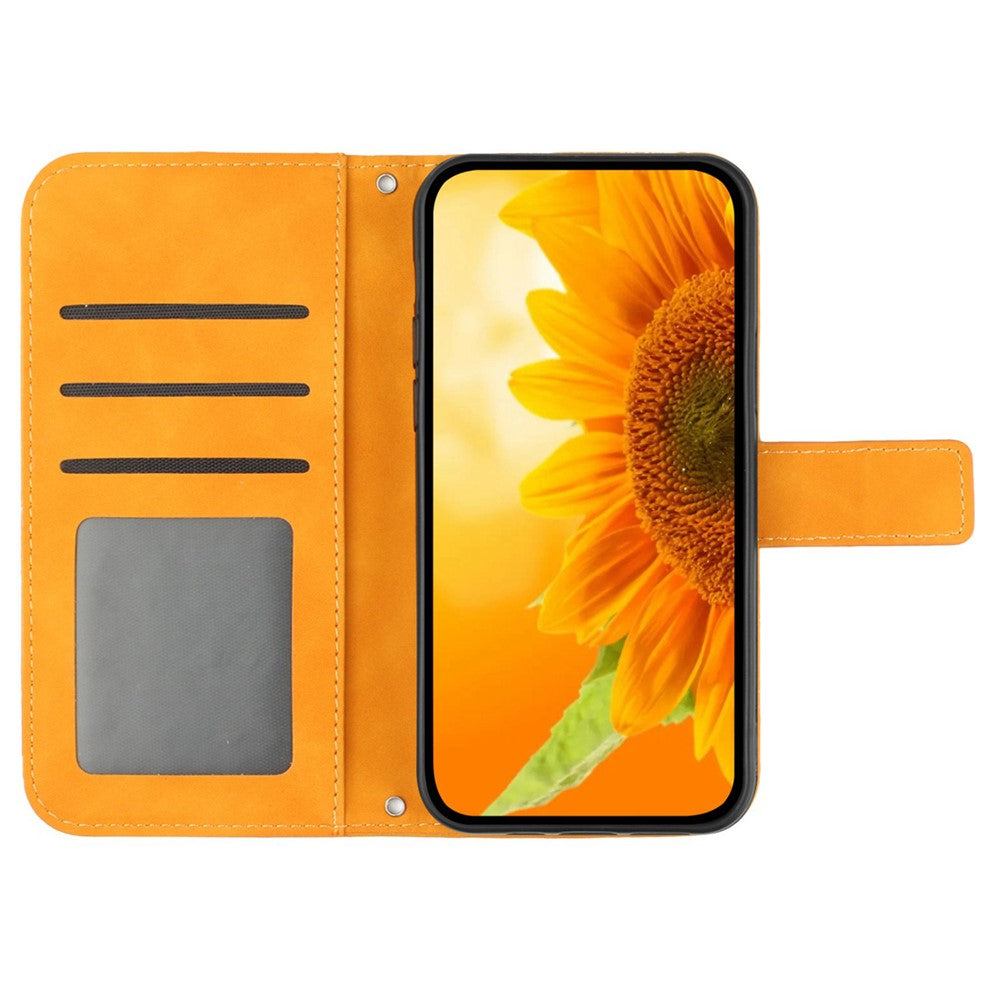 HT04 For Samsung Galaxy A55 5G Leather Case Sunflower Wallet Cover with Shoulder Strap