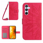 HT04 For Samsung Galaxy A55 5G Leather Case Sunflower Wallet Cover with Shoulder Strap