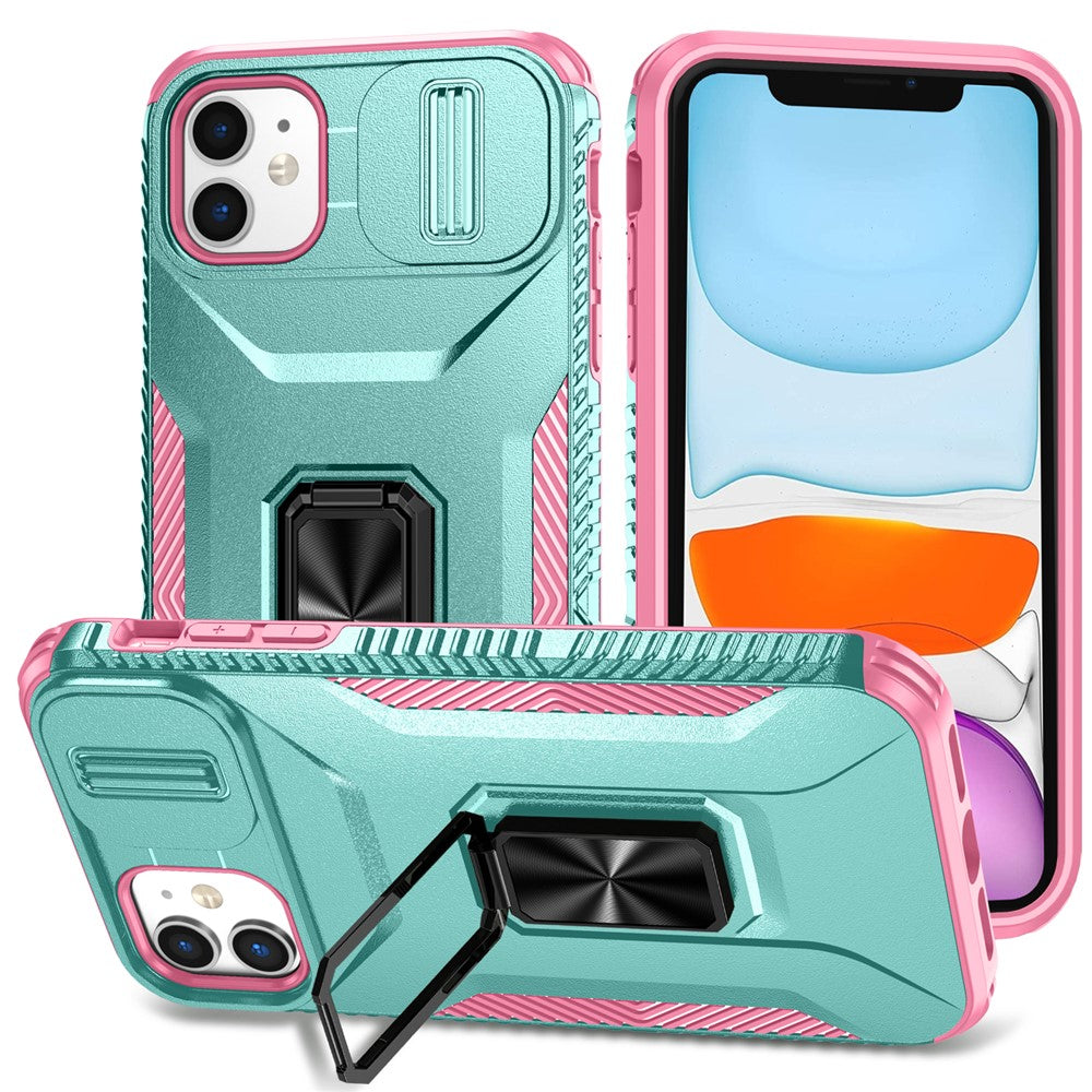 Til iPhone 11-etui Ridsefast PC+TPU Skydelåg til linse Støtteben Telefoncover