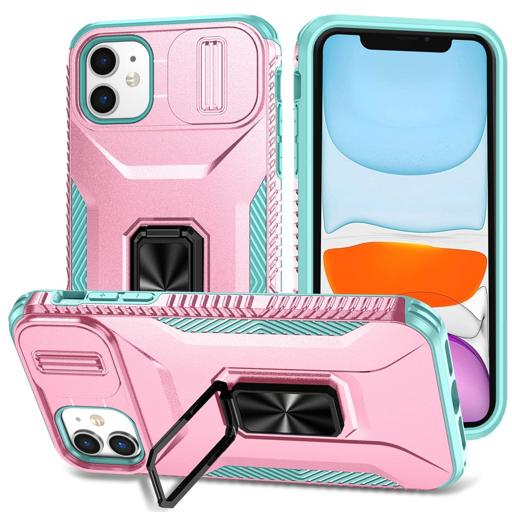 Til iPhone 11-etui Ridsefast PC+TPU Skydelåg til linse Støtteben Telefoncover
