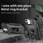 Anti-fald telefoncover til iPhone 12 6,1 tommer / 12 Pro 6,1 tommer skal Rotér støttefod Skydelinselåg