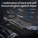Anti-fald telefoncover til iPhone 12 6,1 tommer / 12 Pro 6,1 tommer skal Rotér støttefod Skydelinselåg