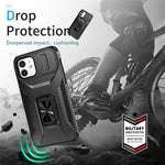 Anti-fald telefoncover til iPhone 12 6,1 tommer / 12 Pro 6,1 tommer skal Rotér støttefod Skydelinselåg