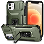 Anti-fald telefoncover til iPhone 12 6,1 tommer / 12 Pro 6,1 tommer skal Rotér støttefod Skydelinselåg