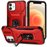 Anti-fald telefoncover til iPhone 12 6,1 tommer / 12 Pro 6,1 tommer skal Rotér støttefod Skydelinselåg