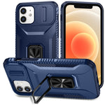 Anti-fald telefoncover til iPhone 12 6,1 tommer / 12 Pro 6,1 tommer skal Rotér støttefod Skydelinselåg
