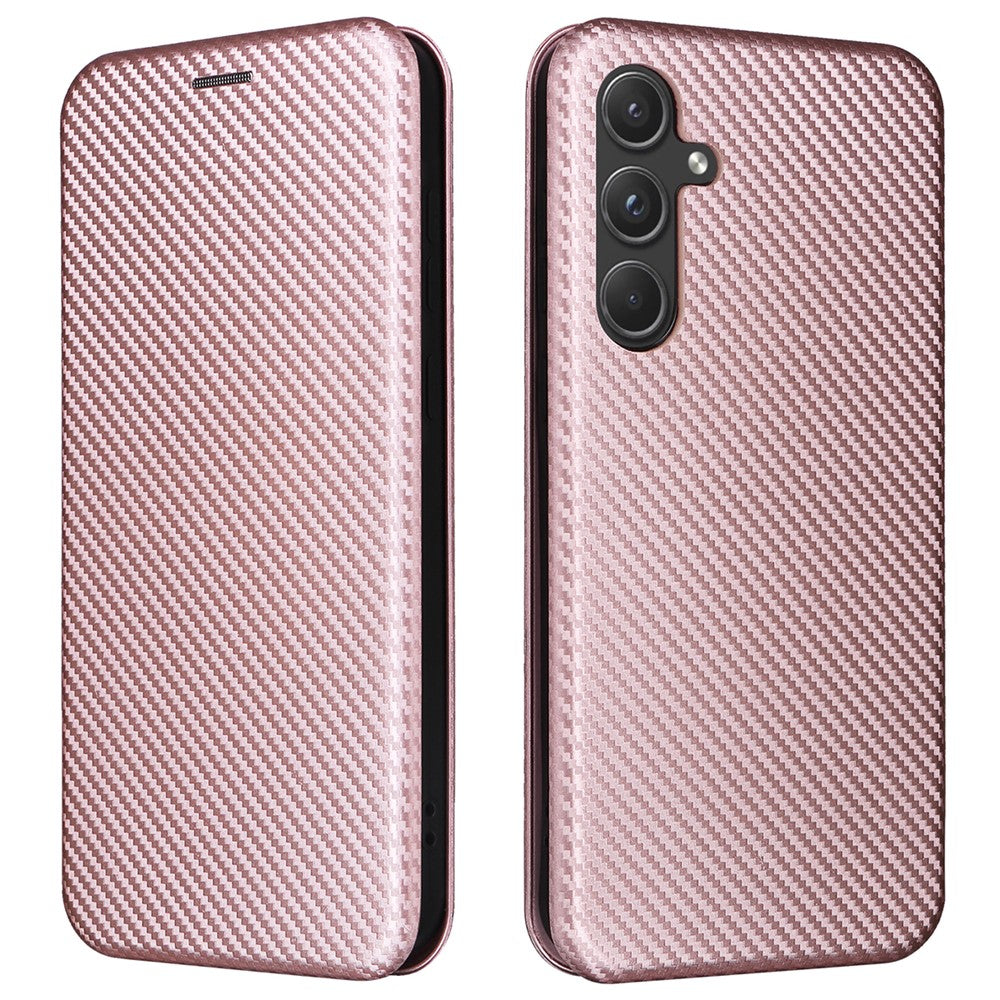 Til Samsung Galaxy A55 5G Telefonlædercover Kortholder Kulfibertekstur