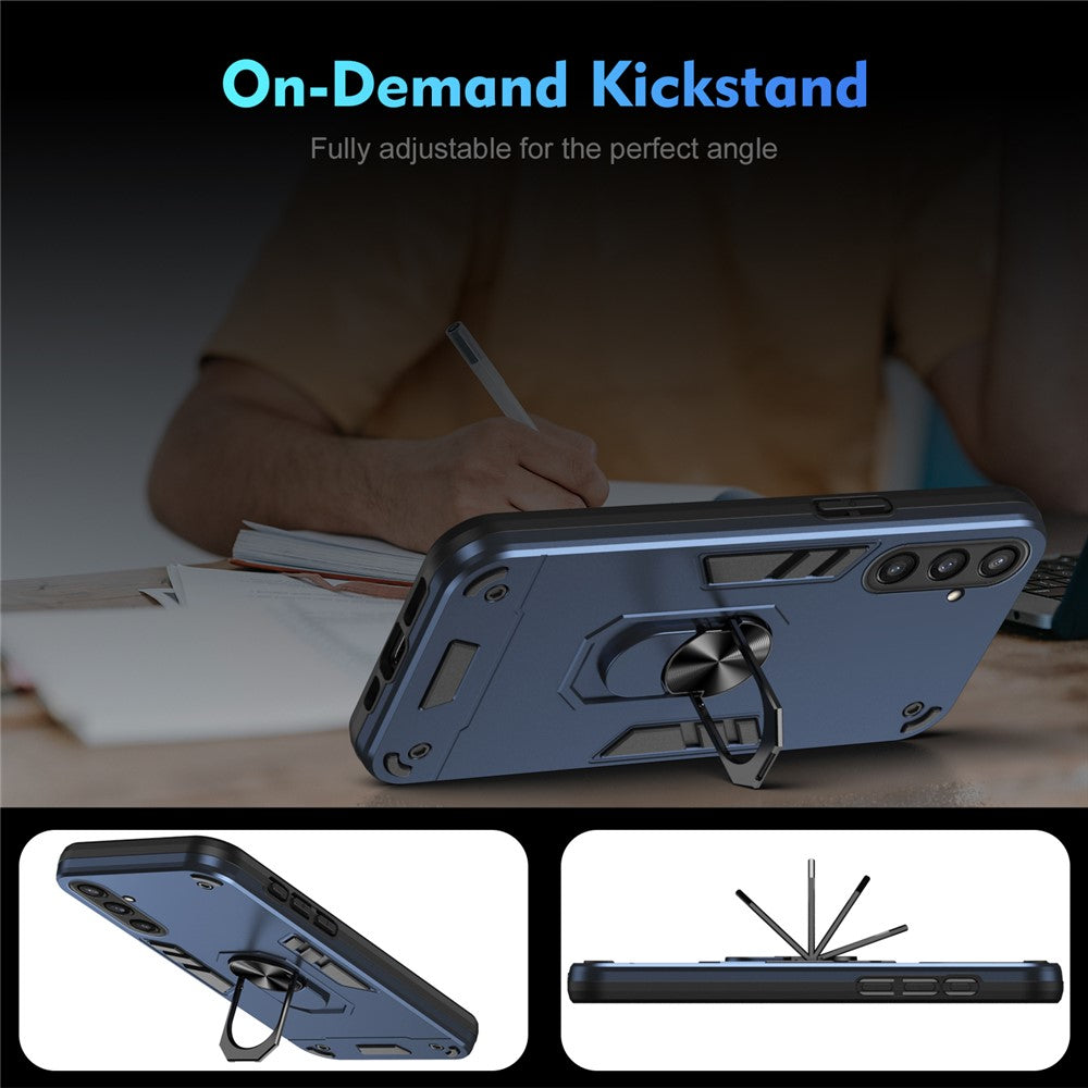 Phone Case for Samsung Galaxy S23 FE Cover Shockproof PC+TPU Rotating Ring Kickstand Shell
