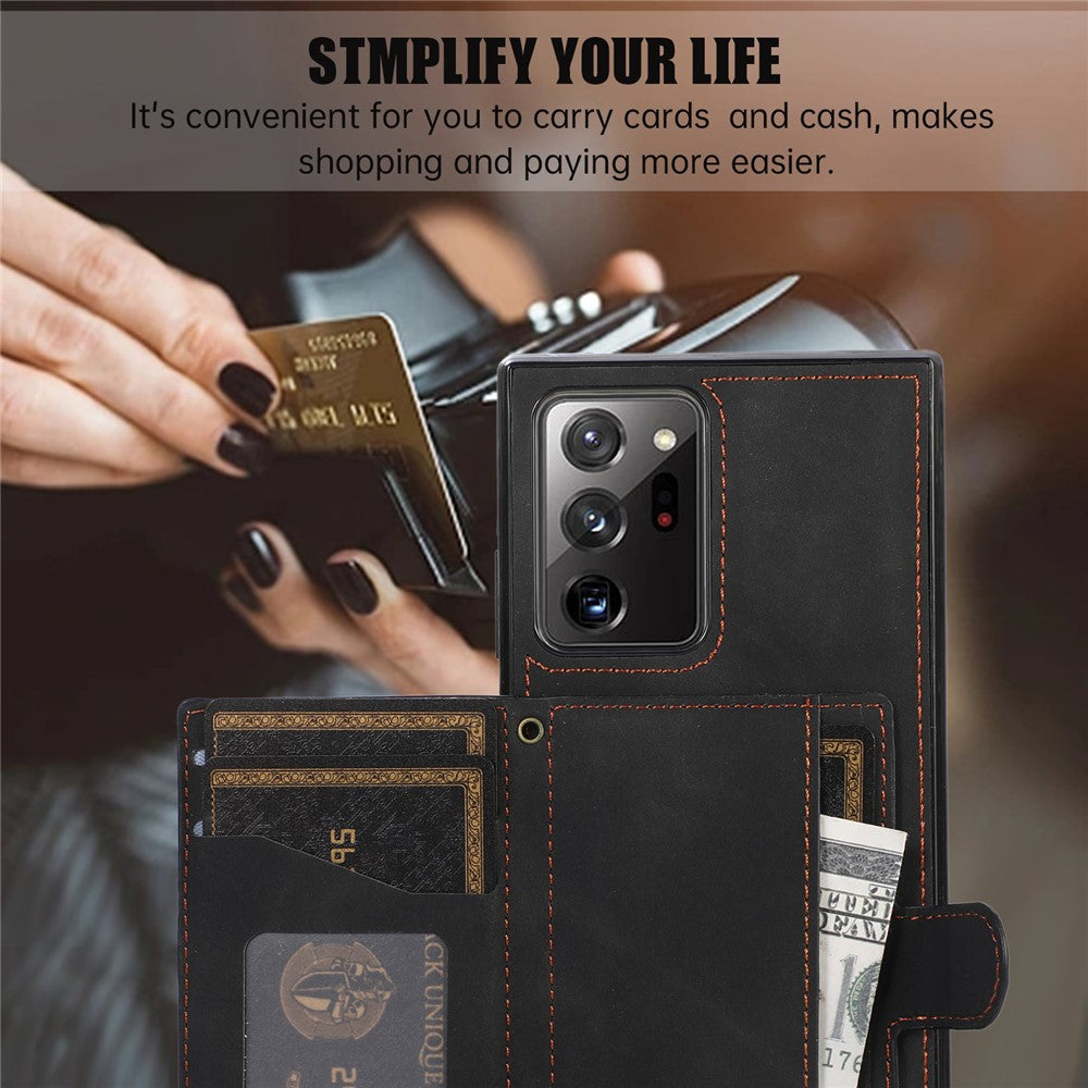 For Samsung Galaxy Note20 Ultra 5G / Note20 Ultra Shoulder Phone Pouch Card Case TPU+PU Leather Cover
