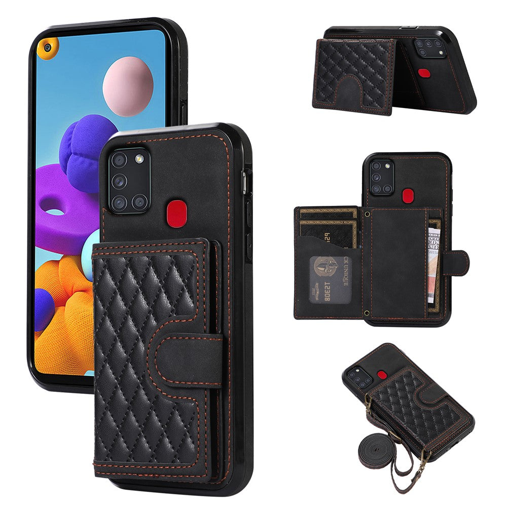For Samsung Galaxy A21s Phone Case TPU+PU Leather Phone Cover with Card Holder