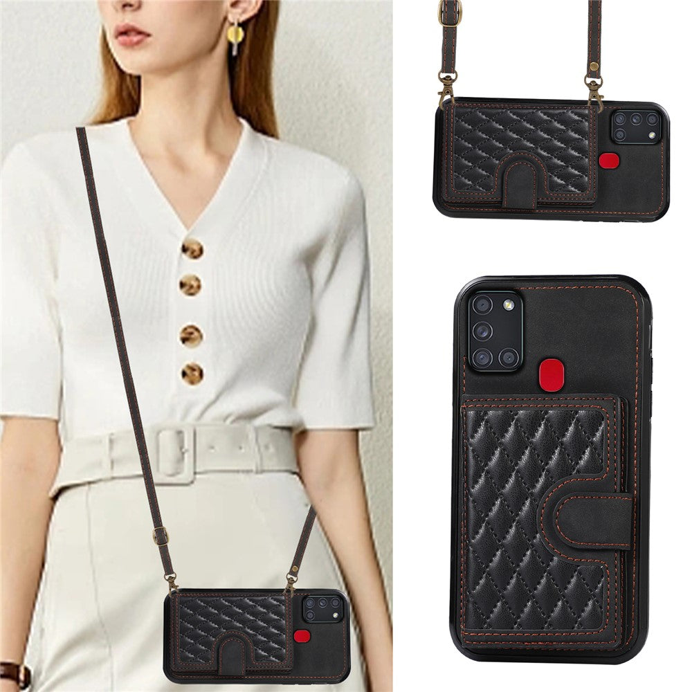 For Samsung Galaxy A21s Phone Case TPU+PU Leather Phone Cover with Card Holder