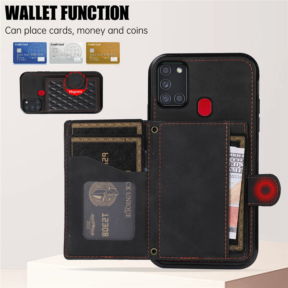 For Samsung Galaxy A21s Phone Case TPU+PU Leather Phone Cover with Card Holder