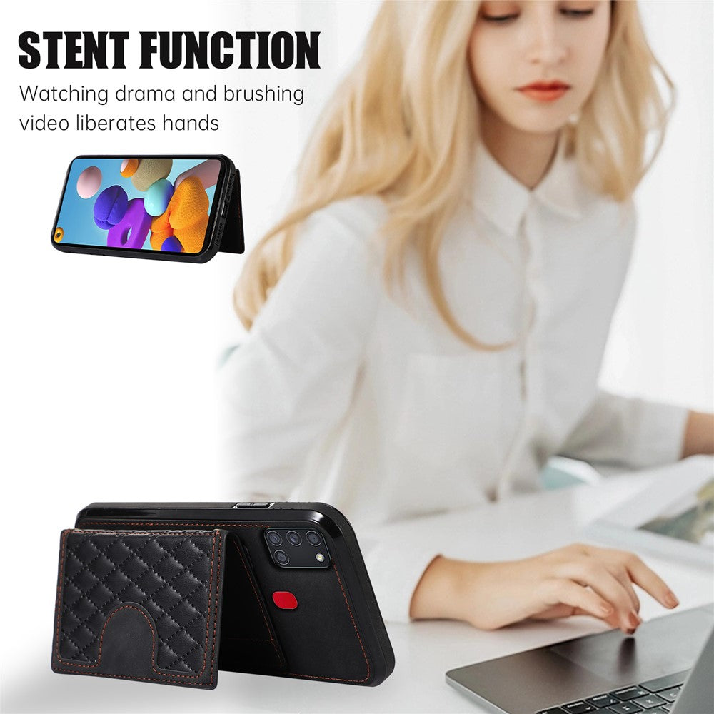 For Samsung Galaxy A21s Phone Case TPU+PU Leather Phone Cover with Card Holder
