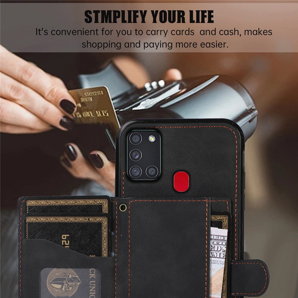 For Samsung Galaxy A21s Phone Case TPU+PU Leather Phone Cover with Card Holder