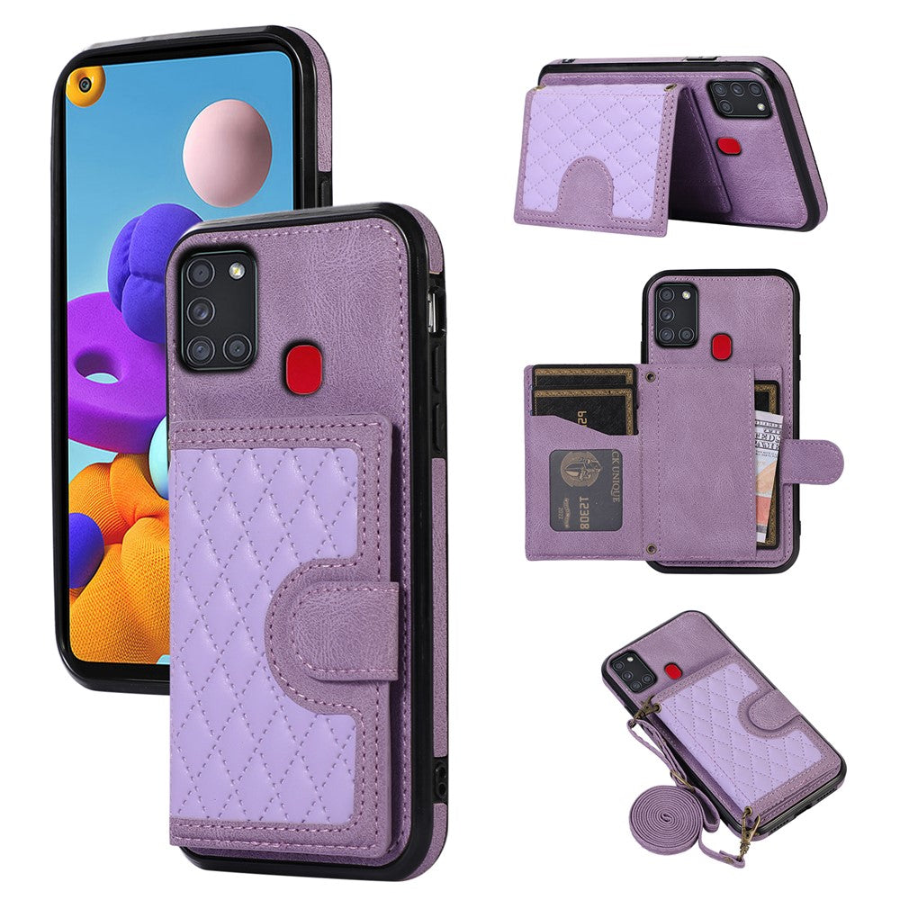For Samsung Galaxy A21s Phone Case TPU+PU Leather Phone Cover with Card Holder