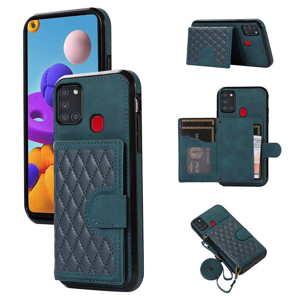 For Samsung Galaxy A21s Phone Case TPU+PU Leather Phone Cover with Card Holder