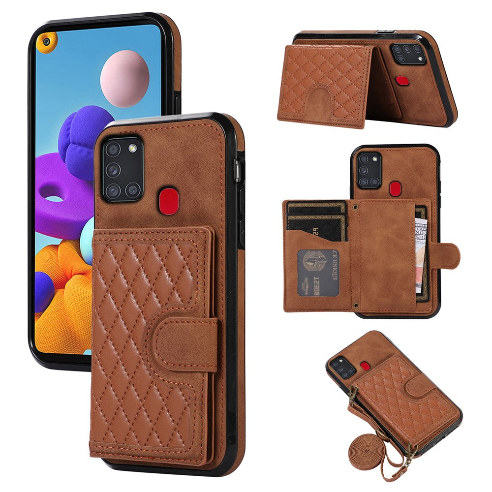 For Samsung Galaxy A21s Phone Case TPU+PU Leather Phone Cover with Card Holder