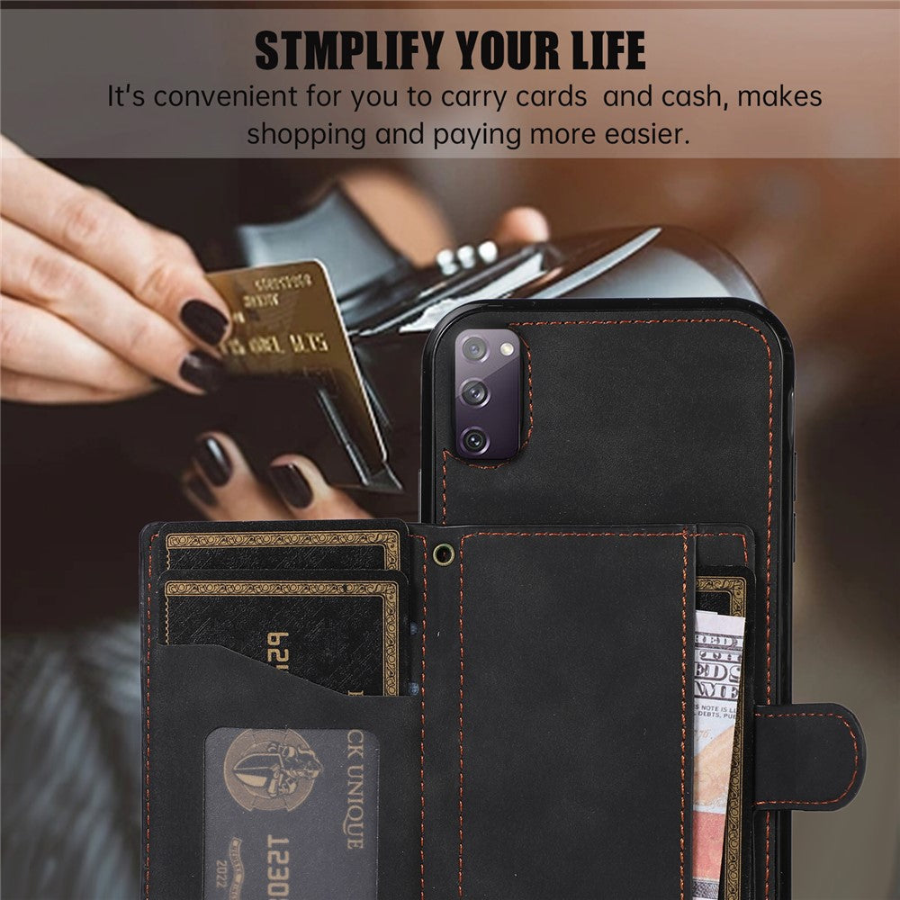 For Samsung Galaxy S20 FE 2022 / S20 FE / S20 FE 5G / S20 Lite Case Card Holder TPU+PU Leather Phone Shell
