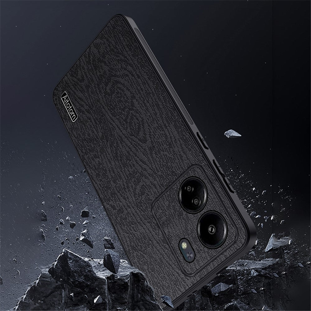 For Xiaomi Redmi 13C 4G / Poco C65 4G Wood Texture PU Leather Coated PC+TPU Cell Phone Case