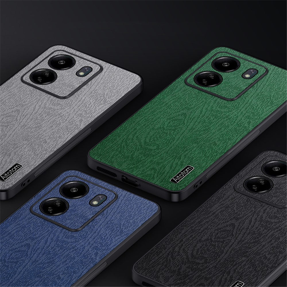 For Xiaomi Redmi 13C 4G / Poco C65 4G Wood Texture PU Leather Coated PC+TPU Cell Phone Case