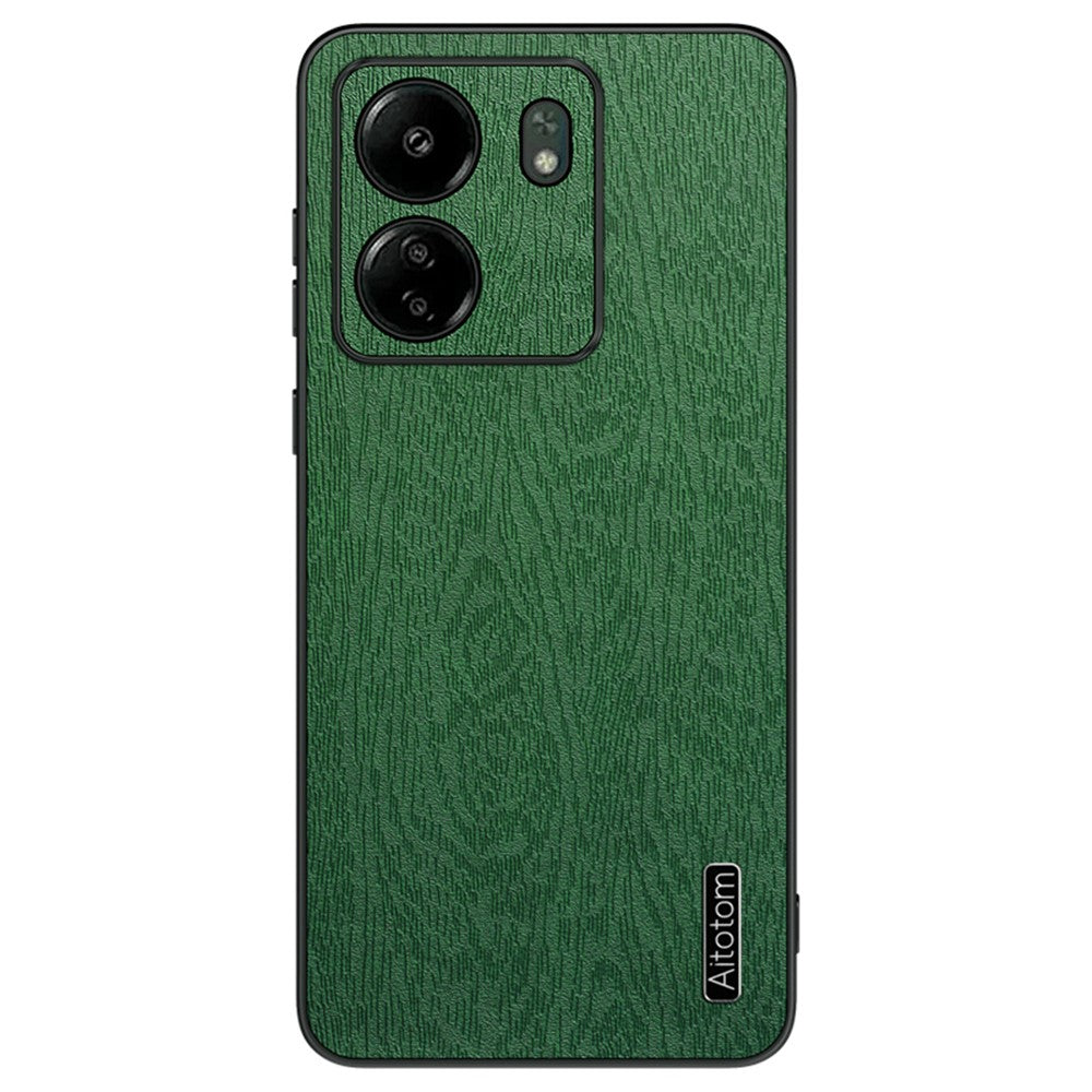 For Xiaomi Redmi 13C 4G / Poco C65 4G Wood Texture PU Leather Coated PC+TPU Cell Phone Case