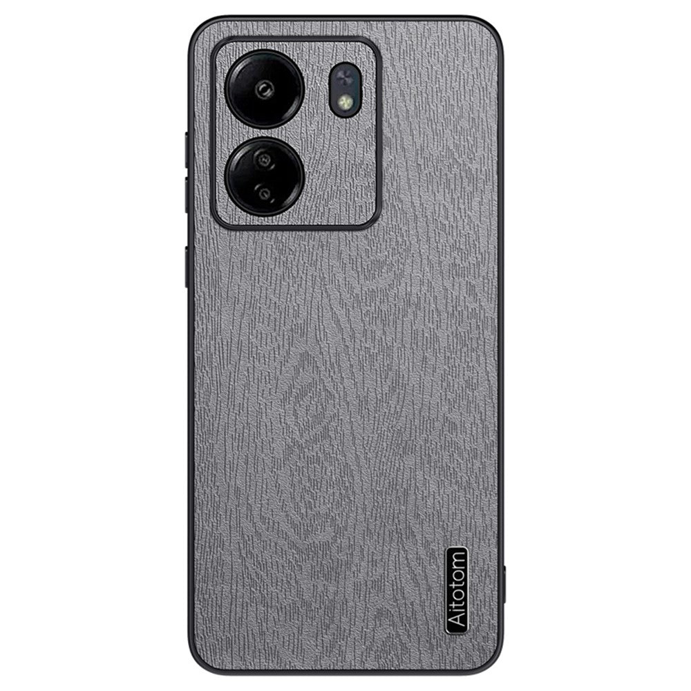 For Xiaomi Redmi 13C 4G / Poco C65 4G Wood Texture PU Leather Coated PC+TPU Cell Phone Case