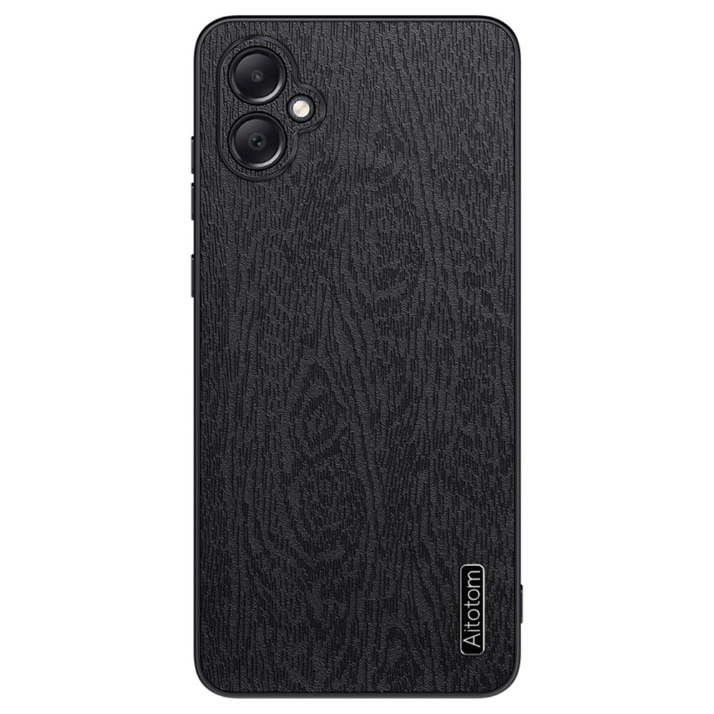 Til Samsung Galaxy A05 4G Mobiltelefonbagcover i PU-læder med træstruktur og PC+TPU