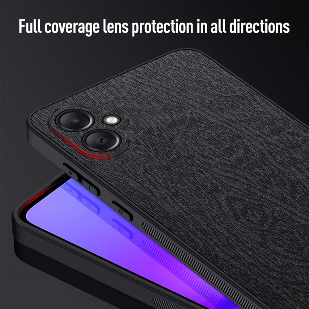 Til Samsung Galaxy A05 4G Mobiltelefonbagcover i PU-læder med træstruktur og PC+TPU