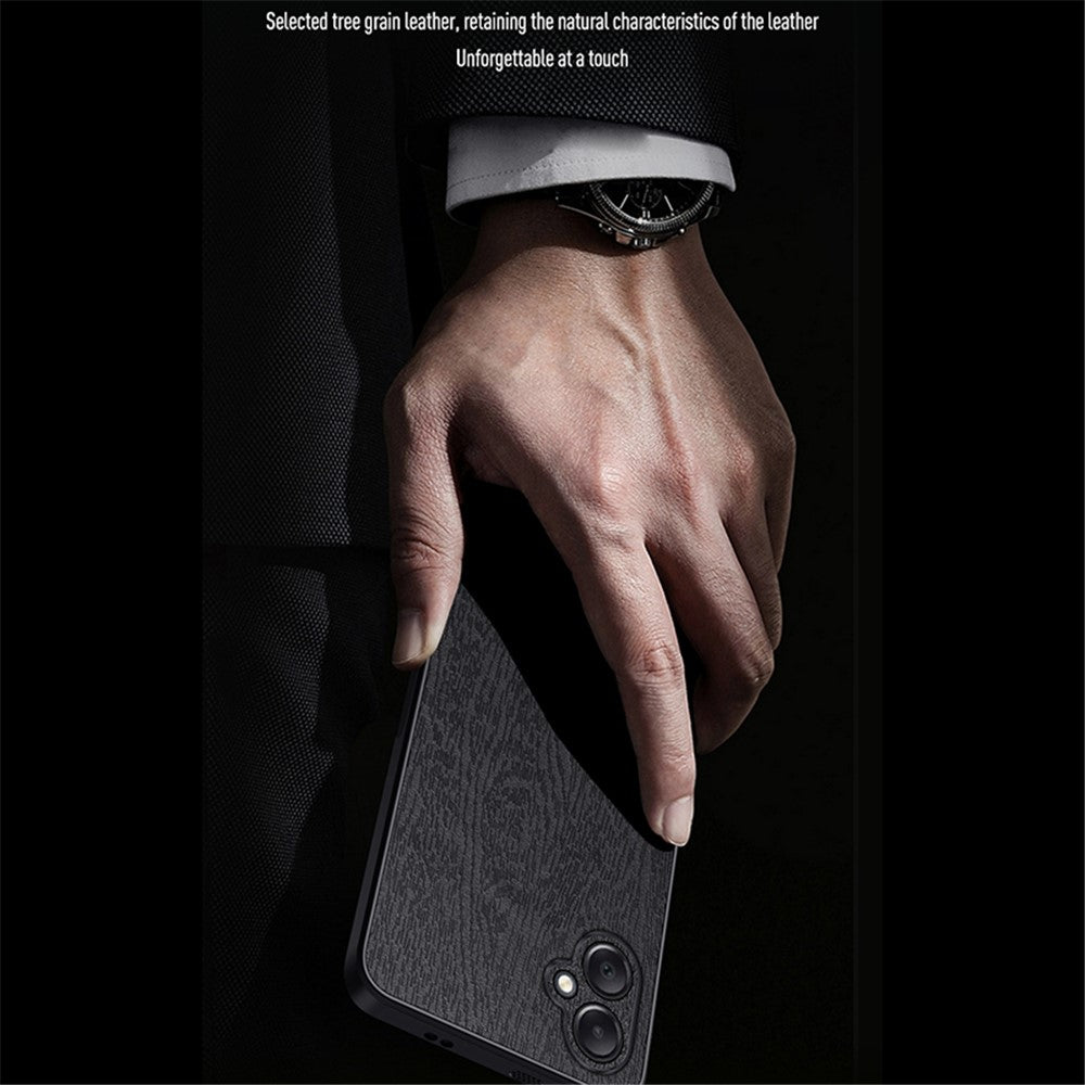 Til Samsung Galaxy A05 4G Mobiltelefonbagcover i PU-læder med træstruktur og PC+TPU
