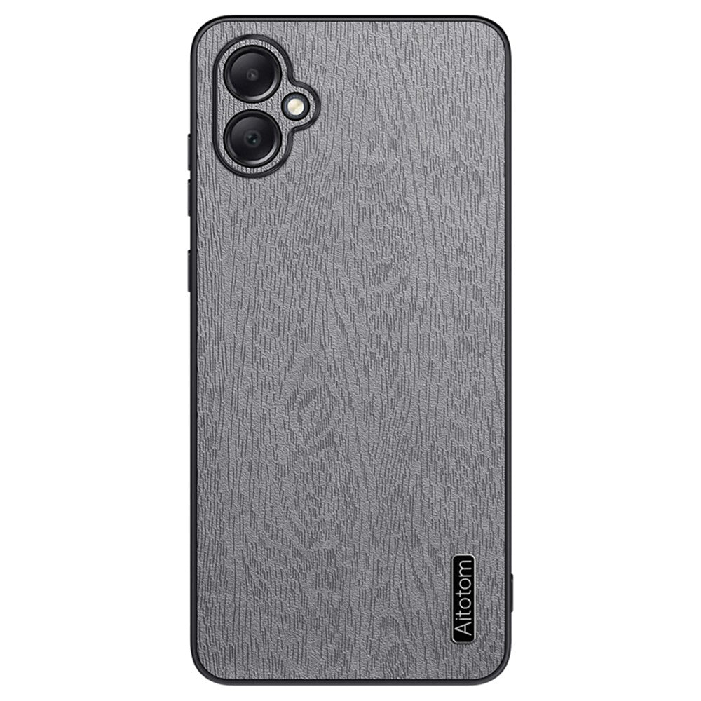 Til Samsung Galaxy A05 4G Mobiltelefonbagcover i PU-læder med træstruktur og PC+TPU