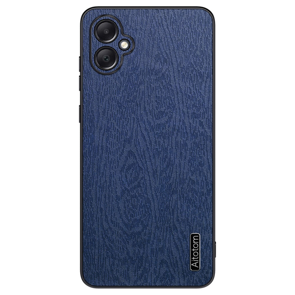 Til Samsung Galaxy A05 4G Mobiltelefonbagcover i PU-læder med træstruktur og PC+TPU