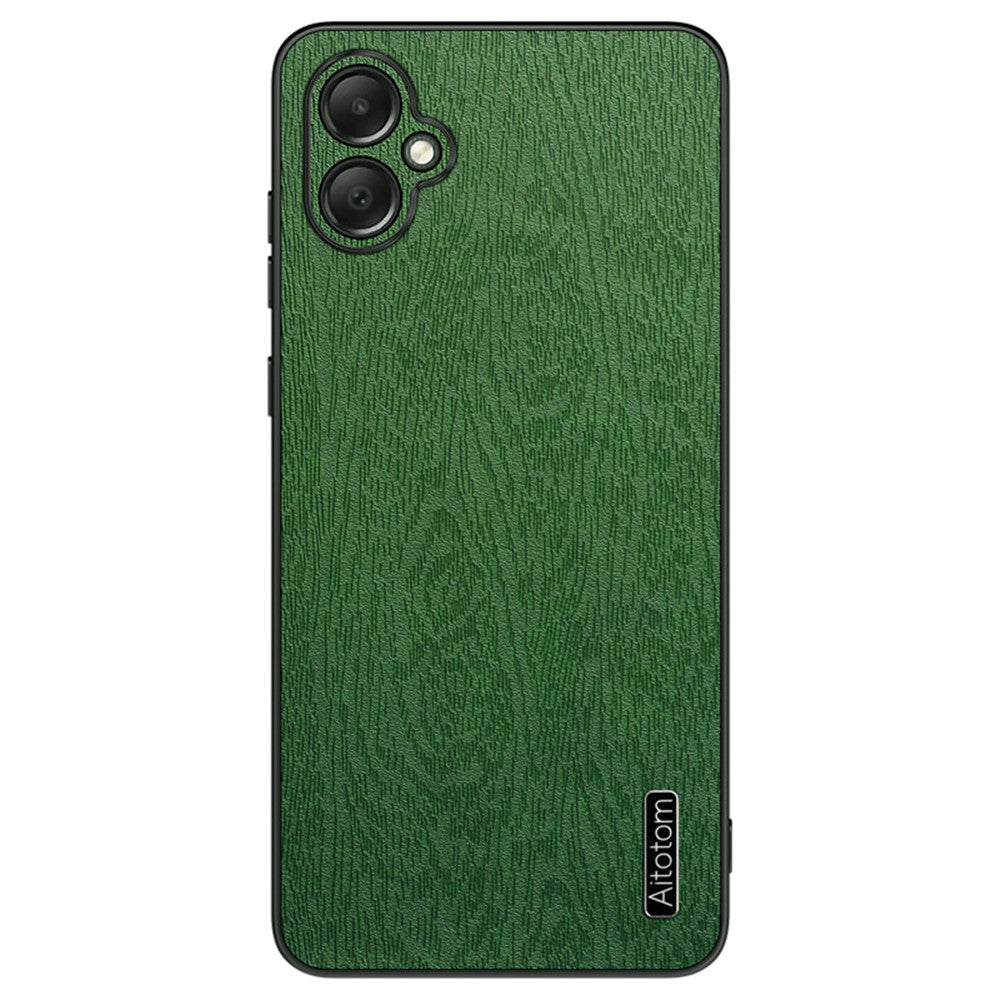 Til Samsung Galaxy A05 4G Mobiltelefonbagcover i PU-læder med træstruktur og PC+TPU