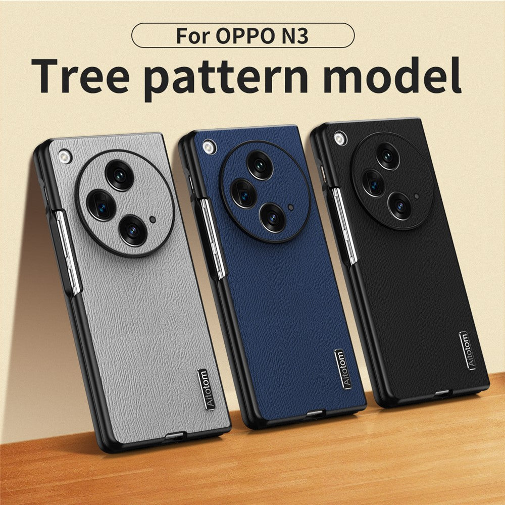 Oppo Find N3 5G-skal i träfiber i PU-läder + vikbart PC-mobilskal