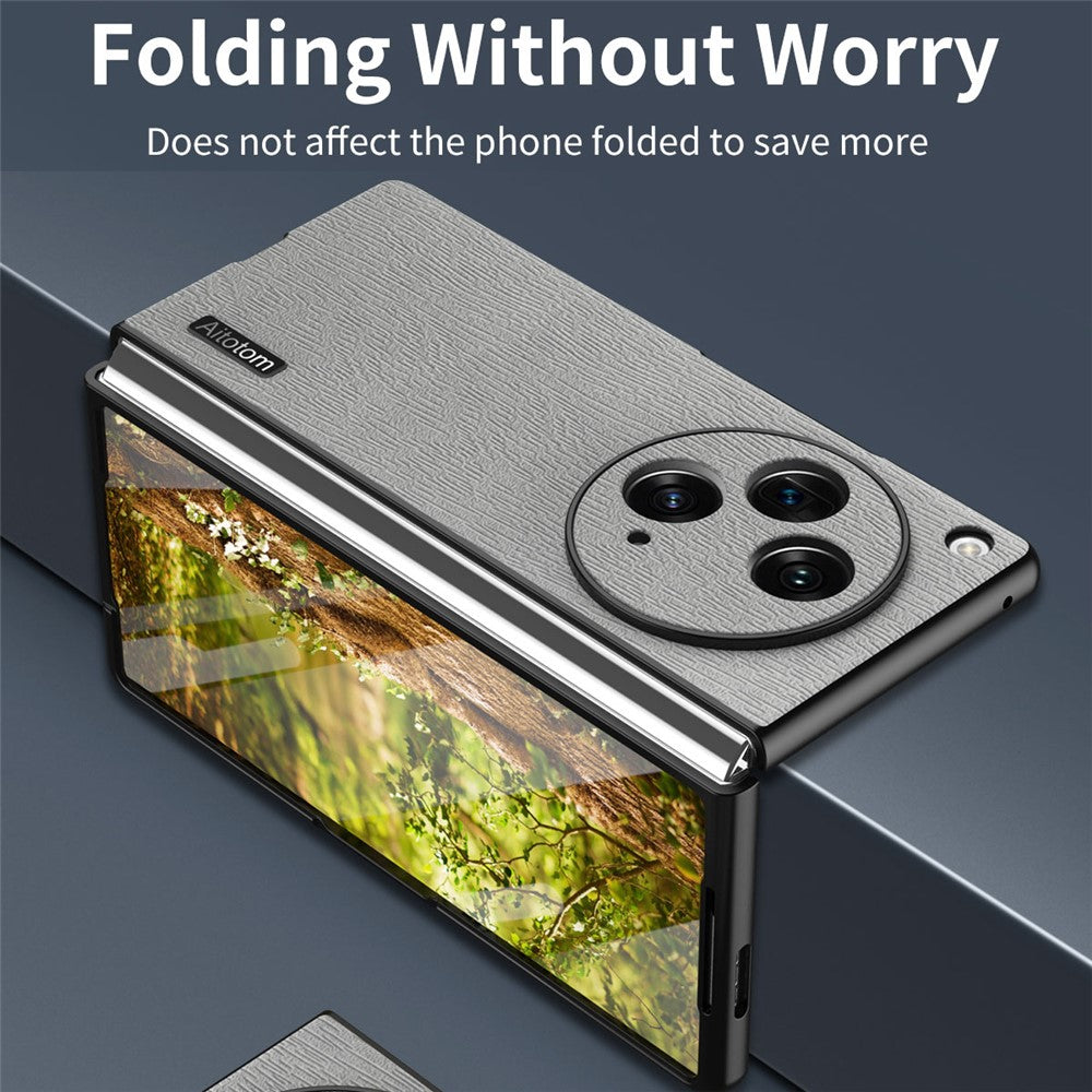 Oppo Find N3 5G-skal i träfiber i PU-läder + vikbart PC-mobilskal