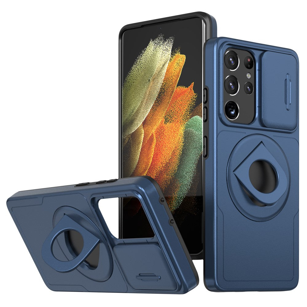 For Samsung Galaxy S21 Ultra 5G Case Magnetic Slim-Fit PC+TPU Phone Shell with Slide Lens Cover