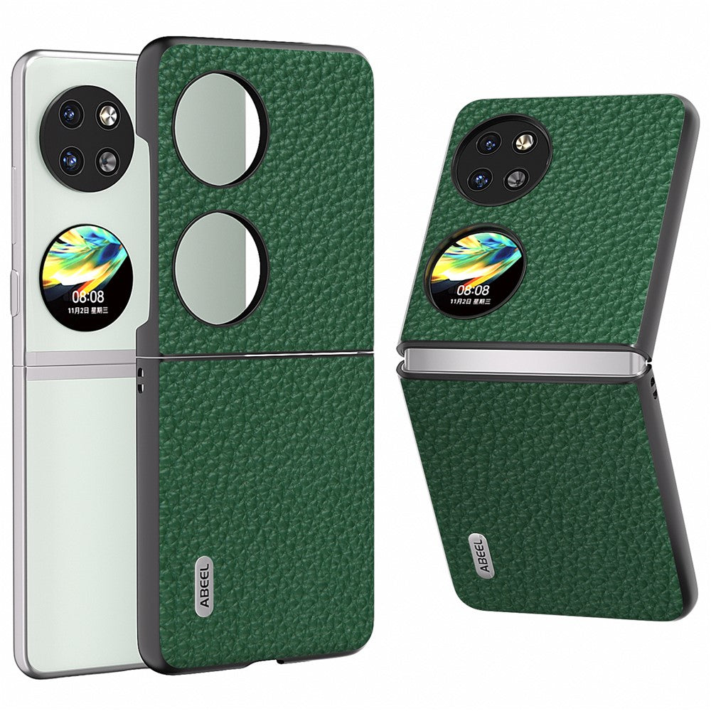 ABEEL For Huawei Pocket 2 Phone Case Genuine Cow Leather with Hard PC Inner Shell Litchi Texture