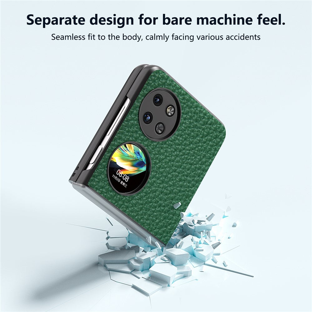 ABEEL For Huawei Pocket 2 Phone Case Genuine Cow Leather with Hard PC Inner Shell Litchi Texture