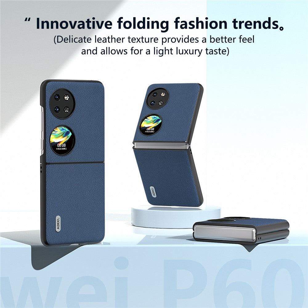 ABEEL För Huawei Pocket 2 Litchi Texture Fodral Äkta Koläder + PC mobilskal