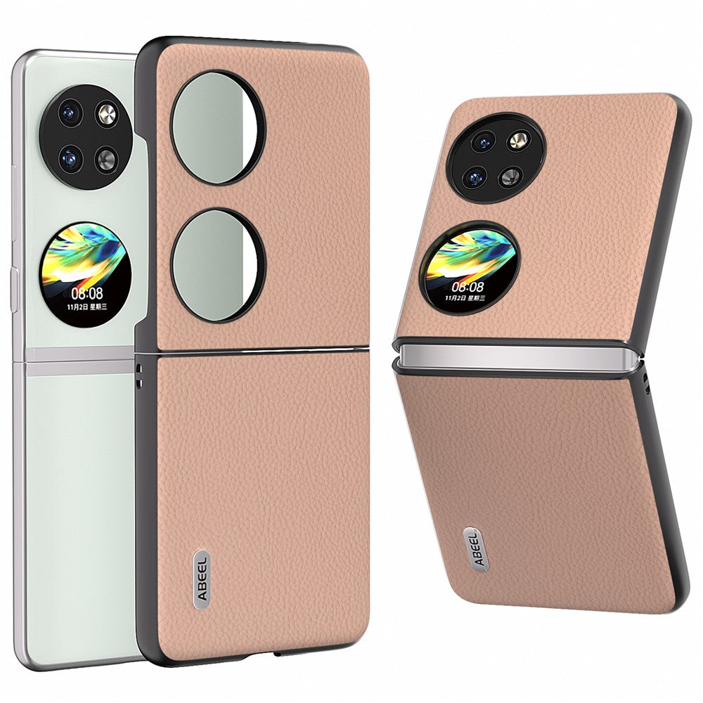 ABEEL För Huawei Pocket 2 Litchi Texture Fodral Äkta Koläder + PC mobilskal