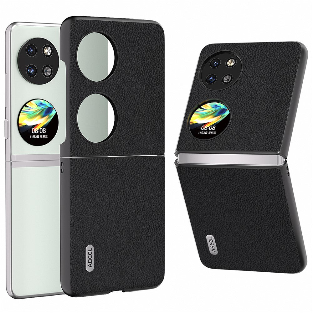ABEEL För Huawei Pocket 2 Litchi Texture Fodral Äkta Koläder + PC mobilskal