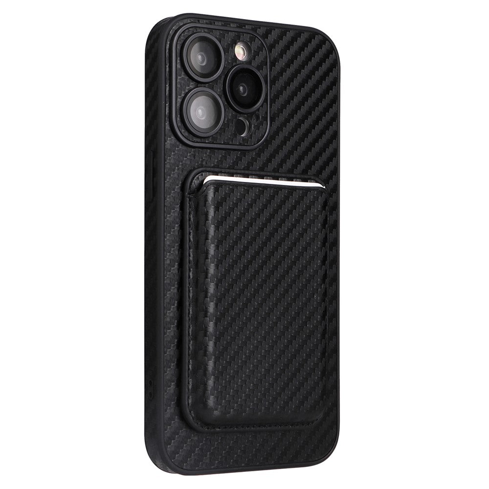 For iPhone 15 Pro Case with Magnetic Detachable Card Holder Carbon Fiber Texture Phone Cover