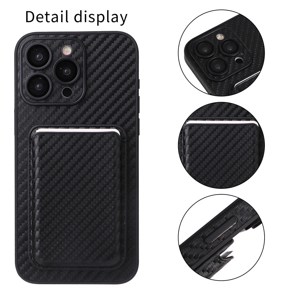 For iPhone 15 Pro Case with Magnetic Detachable Card Holder Carbon Fiber Texture Phone Cover