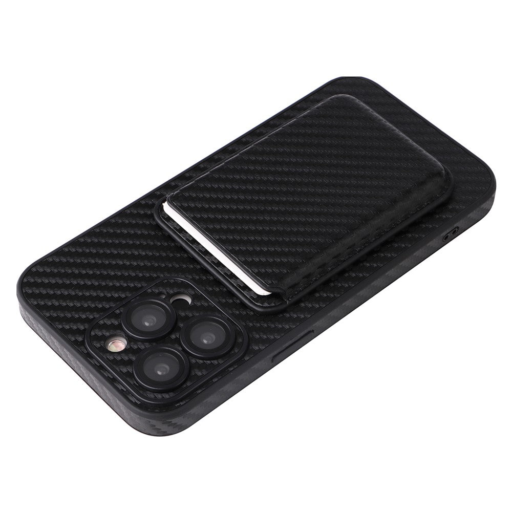 For iPhone 15 Pro Case with Magnetic Detachable Card Holder Carbon Fiber Texture Phone Cover