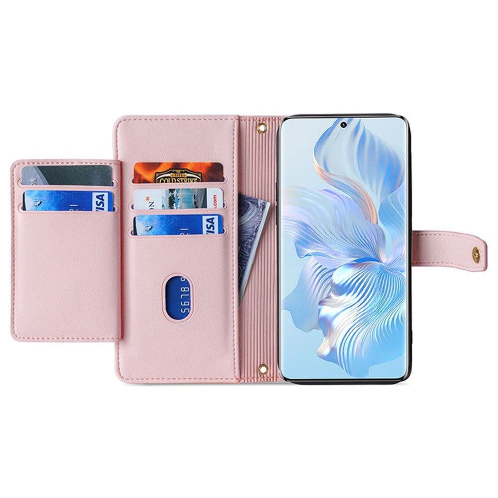 Honor Play 50 Plus 5G / Play 8T 5G / X7b 4G / 90 Smart Mobilskal Dragkedja Fack PU Läder Axelremsskal