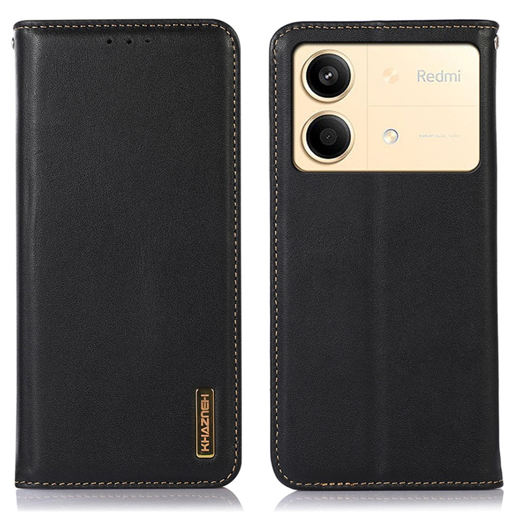 KHAZNEH For Xiaomi Redmi Note 13R Pro 5G Phone Case Genuine Cow Leather RFID Blocking