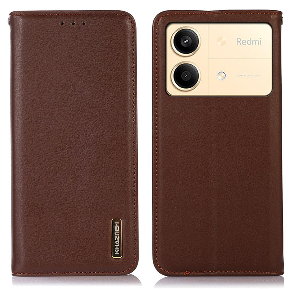 KHAZNEH For Xiaomi Redmi Note 13R Pro 5G Phone Case Genuine Cow Leather RFID Blocking