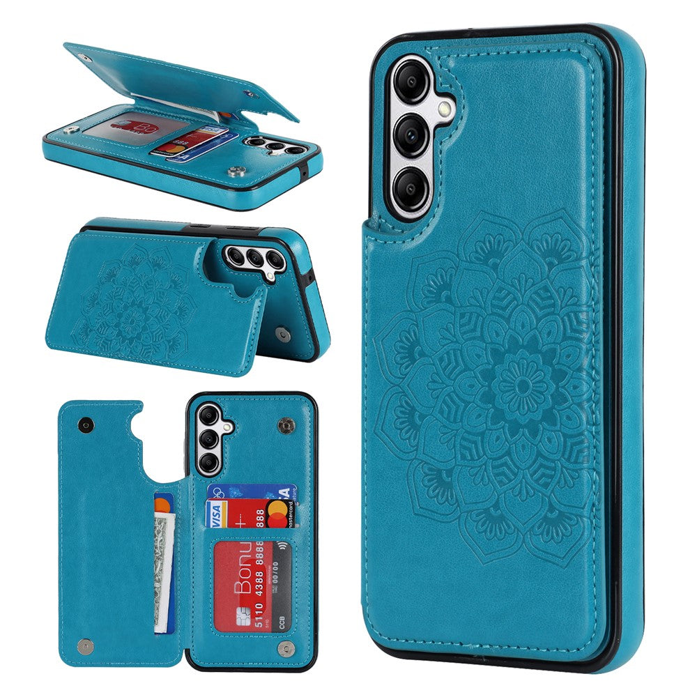 Til Samsung Galaxy A15 5G Magnetisk Telefon Cover Præget Mandala Blomst Kortlommer Cover