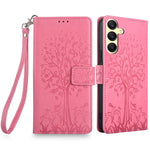 For Samsung Galaxy A25 5G (Global) (161.0 x 76.5 x 8.3mm) Case Imprinted Deer Tree Pattern 3 Card Slots Phone Protector with Hand Strap