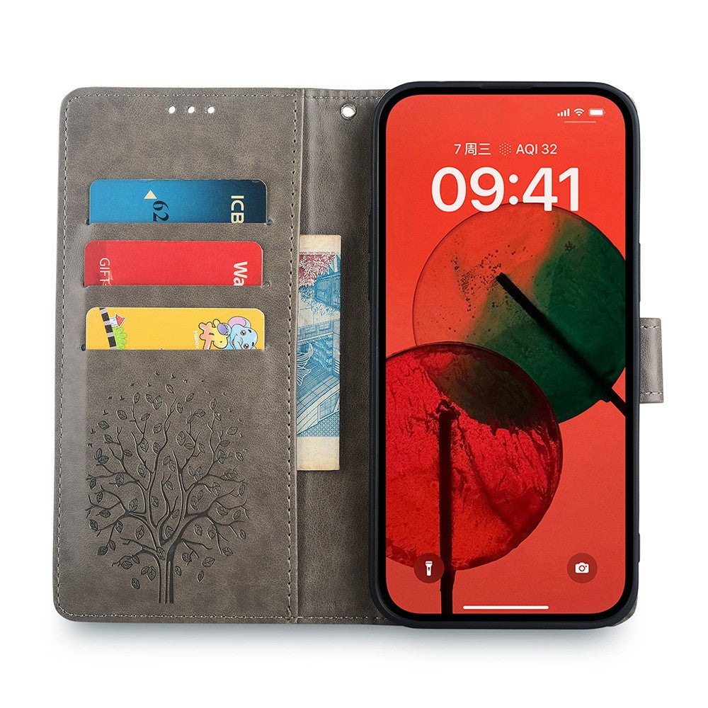 For Samsung Galaxy A25 5G (Global) (161.0 x 76.5 x 8.3mm) Case Imprinted Deer Tree Pattern 3 Card Slots Phone Protector with Hand Strap